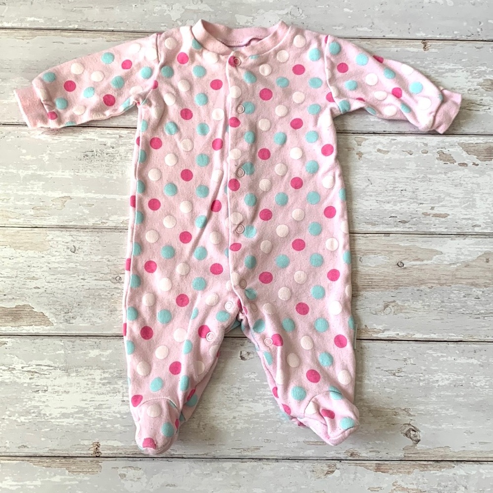 Baby Girl 0-3m Pink Polka Dot Footie Sleeper Pajamas One Piece Outfit Pjs NB
